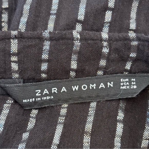 Zara Embroidered Sheer Boho Blouse Fringe Trim Bell Sleeves Festival Black M - Picture 12 of 15